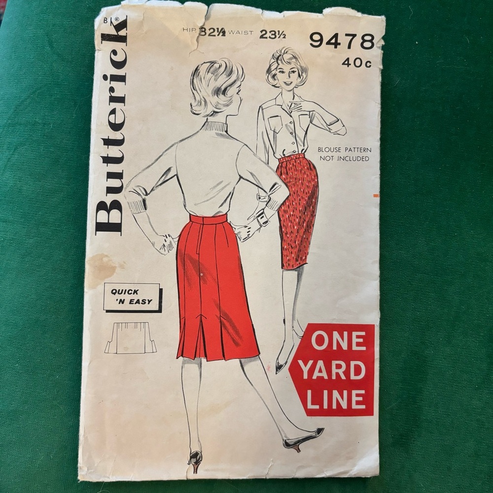 Vintage 1960 Butterick Sewing Pattern 9478 Skirt Junior-23.5” waist, 32.5” hip